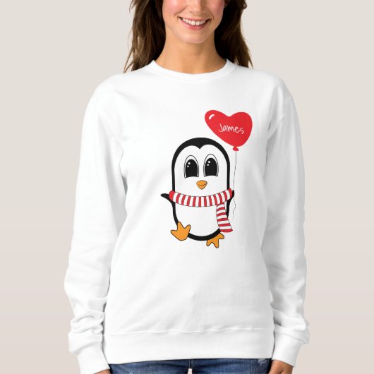 Pingouin mignon tient le Sweatshirt de balloon en  (Devant)