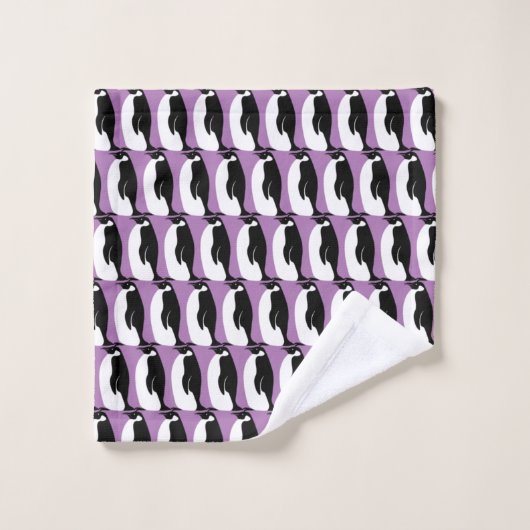 Pingouin Motif violet noir blanc (Gant de toilette)