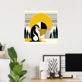 Pingouin noir jaune Abstrait soleil Art Déco (Bureau à domicile)
