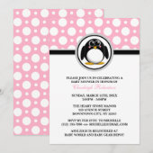 Pingouin Pink Polka Dot Baby Shower Invitations (Devant / Derrière)