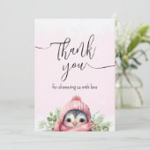 Pingouin rose pâle Carte de remerciements de neige (Debout devant)
