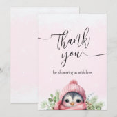 Pingouin rose pâle Carte de remerciements de neige (Devant / Derrière)