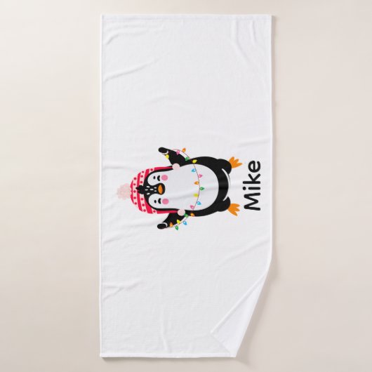 Pingouin scintillant avec lumières de Noël (Serviette de bain)