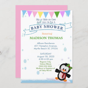 Pingouin Sur Invitation Baby shower De Glace