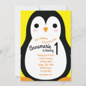 Pingouins 1er anniversaire mignonne Invitations hi (Devant)