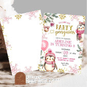 Pingouins de la fête rose hiver Invitation d'anniv