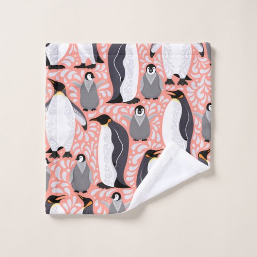 Pingouins empereurs et leurs petits sur un papier (Gant de toilette)