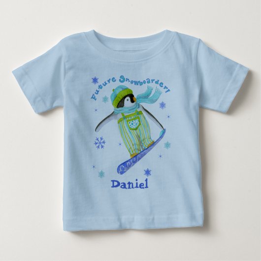 Pingouins en jeu, Snowboarder, T-shirt bébé (Devant)