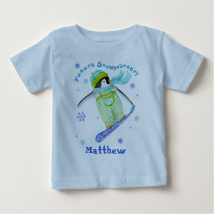 Pingouins en jeu, Snowboarder, T-shirt bébé