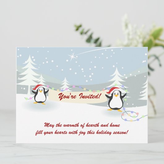 Pingouins Hiver Scène Fête Invitations (Debout devant)