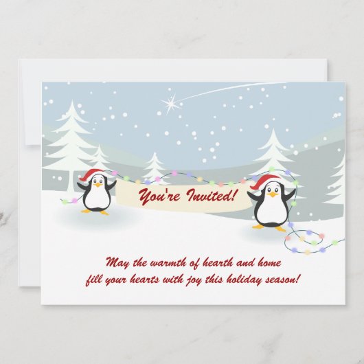 Pingouins Hiver Scène Fête Invitations (Devant)