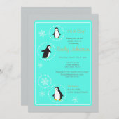 pingouins mignons invitation à la douche pour bébé (Devant / Derrière)