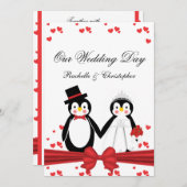 Pingouins mignons jeune mariée et invitations de (Devant / Derrière)