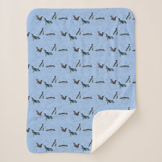 Pingouins mousseux couverture Sherpa (bleu clair) (Devant)