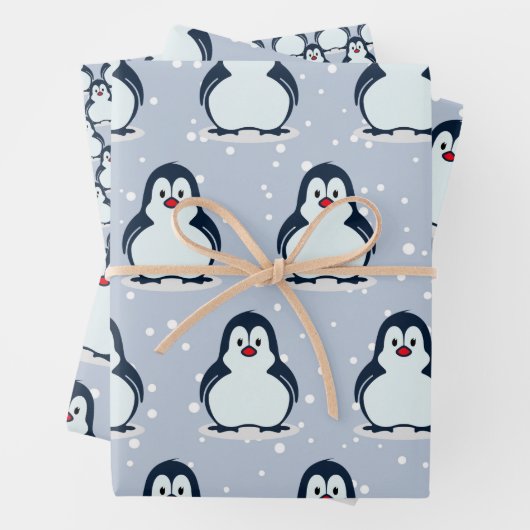 Pingouins Snowy Design Enveloppement Papier Set (En situation)