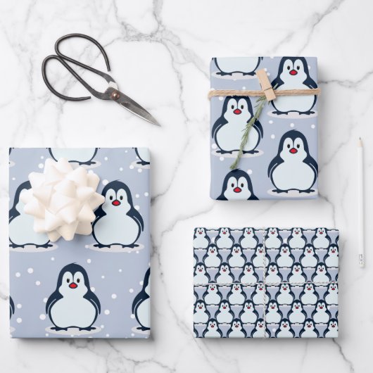 Pingouins Snowy Design Enveloppement Papier Set (Recto)