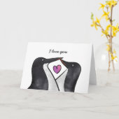 Pingouins sur carte amour (Fleur jaune)