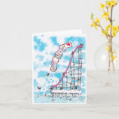 Pingouins sur une diapositive Carte d'anniversaire (Fleur jaune)