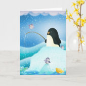 Pingouins triples de problème - carte de voeux (Fleur jaune)