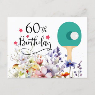 Pingpong 60e verjaardag met peddel en bloem briefkaart