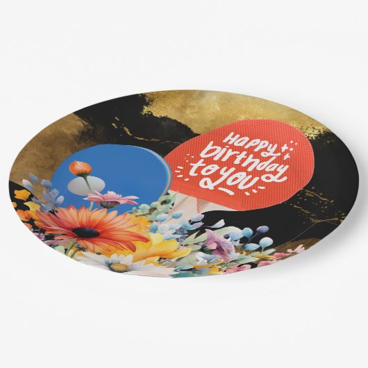 Pingpong Verjaardag met peddel en bloem Papieren Bordje (Gekanteld)