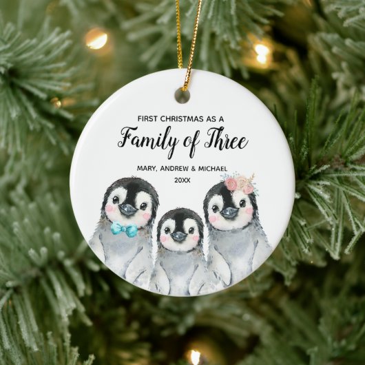 Pinguïn 1 kerst als een gezin van drie jaar keramisch ornament (Boom)
