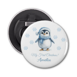 Pinguïn 1e kerst button flesopener