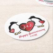 Pinguïn 40e robijnen huwelijksjubileum ronde kartonnen onderzetter (Gebogen)