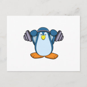 Pinguïn aan het bodybuilden met halters briefkaart