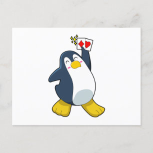 Pinguïn aan het pokeren met pokerkaarten briefkaart
