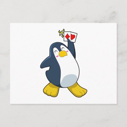 Pinguïn aan het pokeren met pokerkaarten briefkaart (Voorkant)