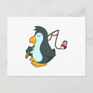 Pinguïn aan het vissen met hengel briefkaart