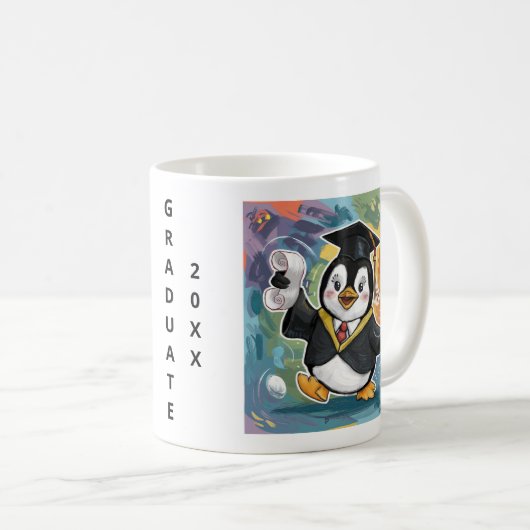 Pinguïn Afstuderen gepersonaliseerd Koffiemok (Voorkant rechts)
