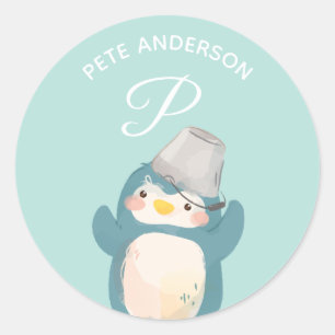 Pinguïn · Alfabet Monogram Schattigee School Kinde Ronde Sticker