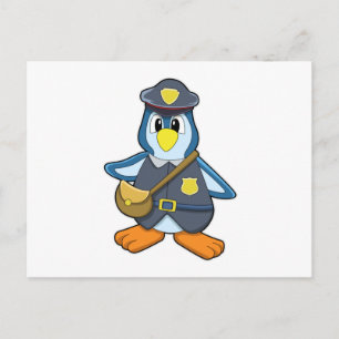 Pinguïn als agente met handtas briefkaart