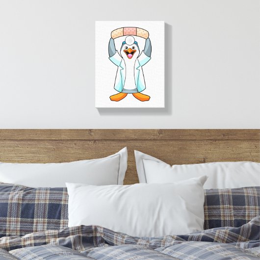 Pinguïn als arts met gips canvas afdruk (Insitu (Slaapkamer))