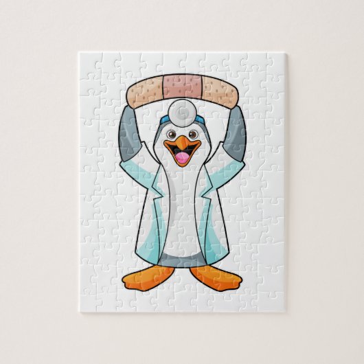 Pinguïn als arts met gips legpuzzel (Verticaal)