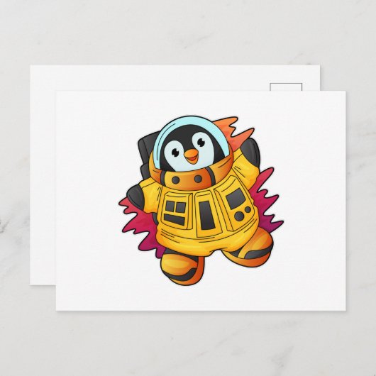 Pinguïn als astronaut in pak briefkaart (Voorkant / Achterkant)