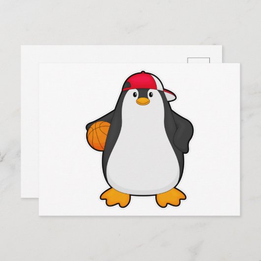 Pinguïn als basketballspeler met basketbal briefkaart (Voorkant / Achterkant)