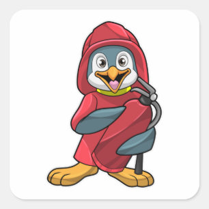 Pinguïn als brandblusapparaat met brandblusapparaa vierkante sticker