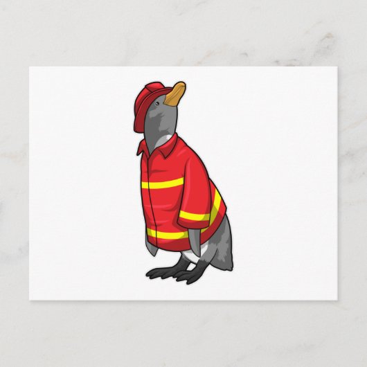 Pinguïn als brandweerman met helm briefkaart (Voorkant)
