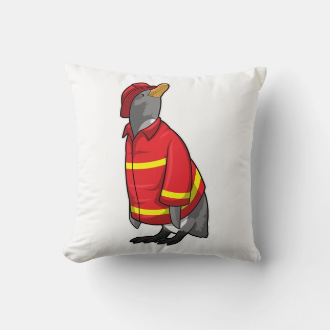 Pinguïn als brandweerman met Helmet Kussen (Voorkant)