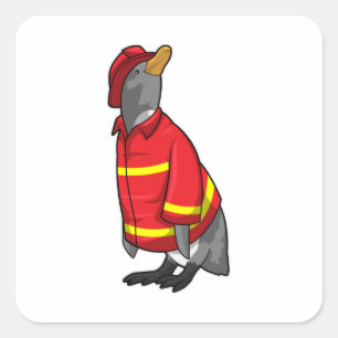 Pinguïn als brandweerman met Helmet Vierkante Sticker