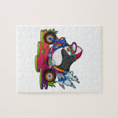 Pinguïn als fietser met motorfiets legpuzzel (Horizontaal)