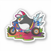 Pinguïn als fietser met motorfiets sticker (Voorkant)