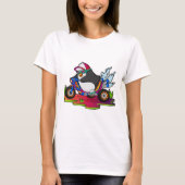 Pinguïn als fietser met motorfiets t-shirt (Voorkant)