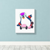 Pinguïn als gealigneerde Skater met gealigneerde S Canvas Afdruk (Insitu (Houten vloer))