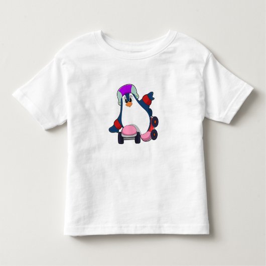 Pinguïn als gealigneerde Skater met gealigneerde S Kinder Shirts (Voorkant)
