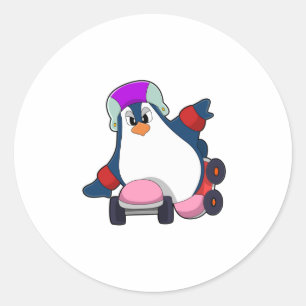 Pinguïn als gealigneerde Skater met gealigneerde S Ronde Sticker