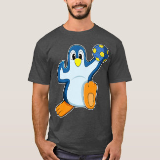 Pinguïn als handballspeler met handbal t-shirt